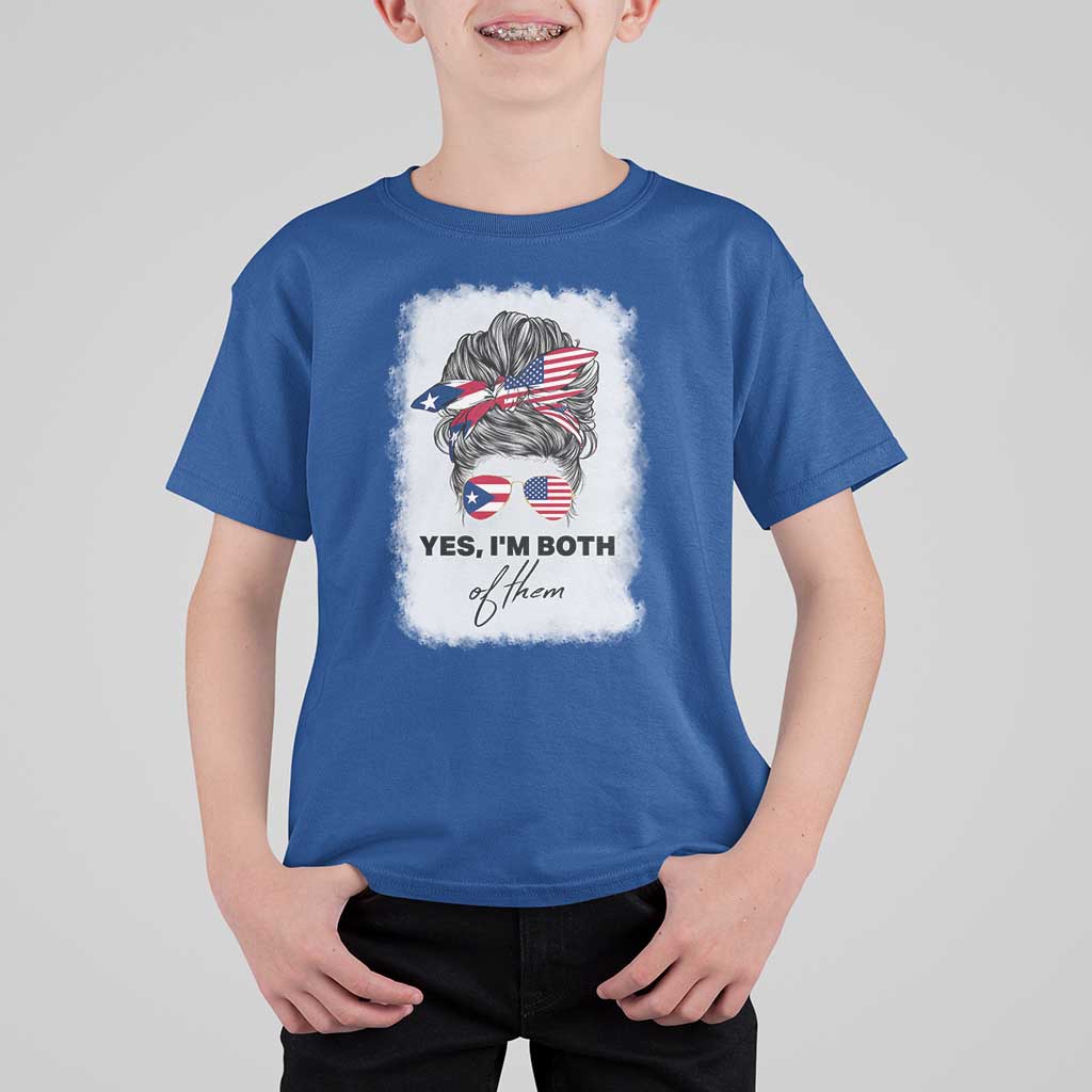 Yes I’m Both Puerto Rican American T Shirt For Kid Messy Bun Boricua Woman Pride