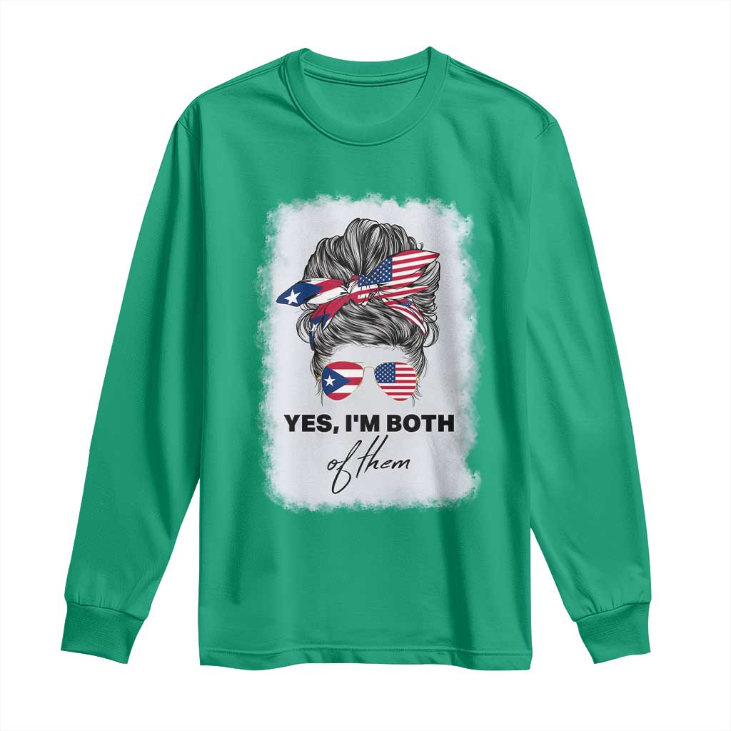 Yes I’m Both Puerto Rican American Long Sleeve Shirt Messy Bun Boricua Woman Pride
