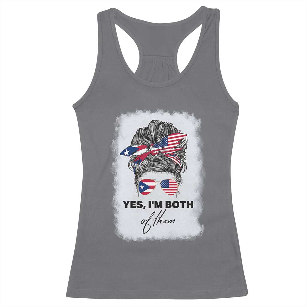 Yes I’m Both Puerto Rican American Racerback Tank Top Messy Bun Boricua Woman Pride