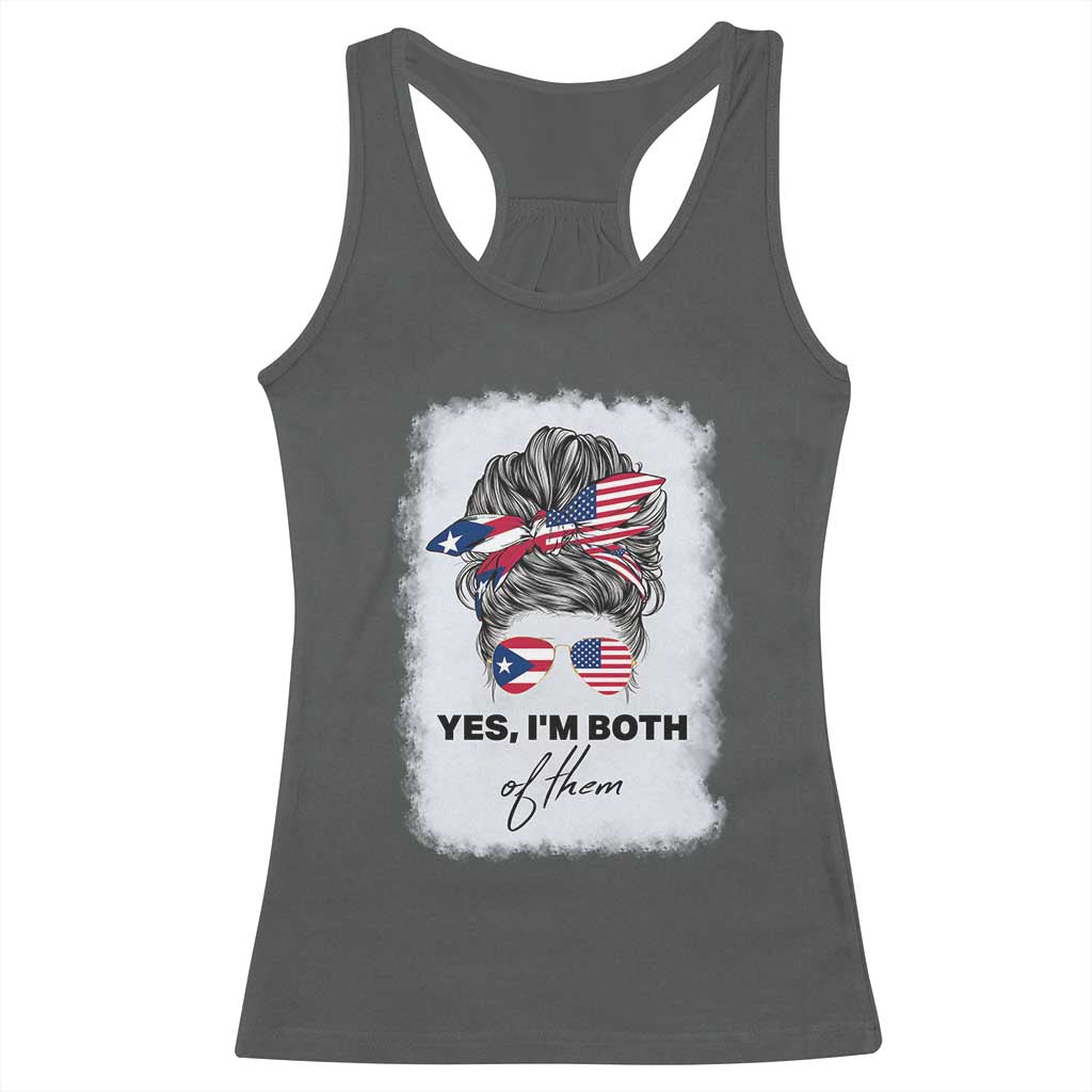 Yes I’m Both Puerto Rican American Racerback Tank Top Messy Bun Boricua Woman Pride
