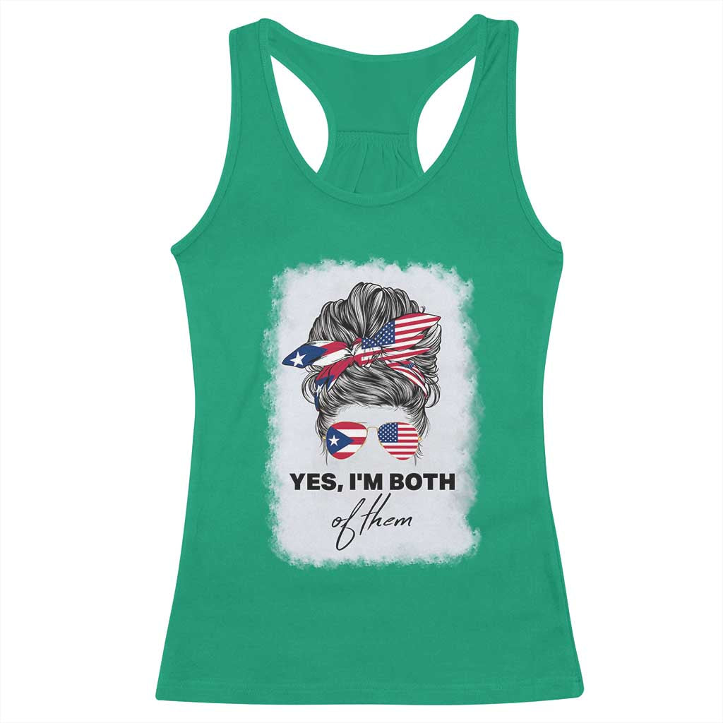 Yes I’m Both Puerto Rican American Racerback Tank Top Messy Bun Boricua Woman Pride