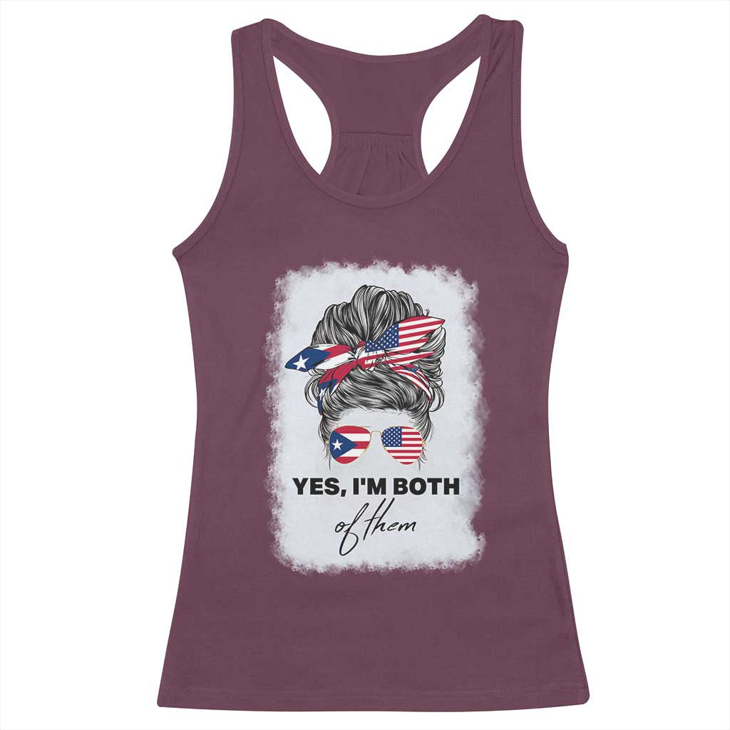 Yes I’m Both Puerto Rican American Racerback Tank Top Messy Bun Boricua Woman Pride