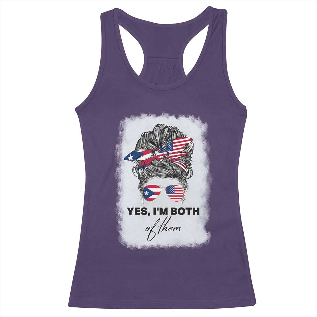 Yes I’m Both Puerto Rican American Racerback Tank Top Messy Bun Boricua Woman Pride