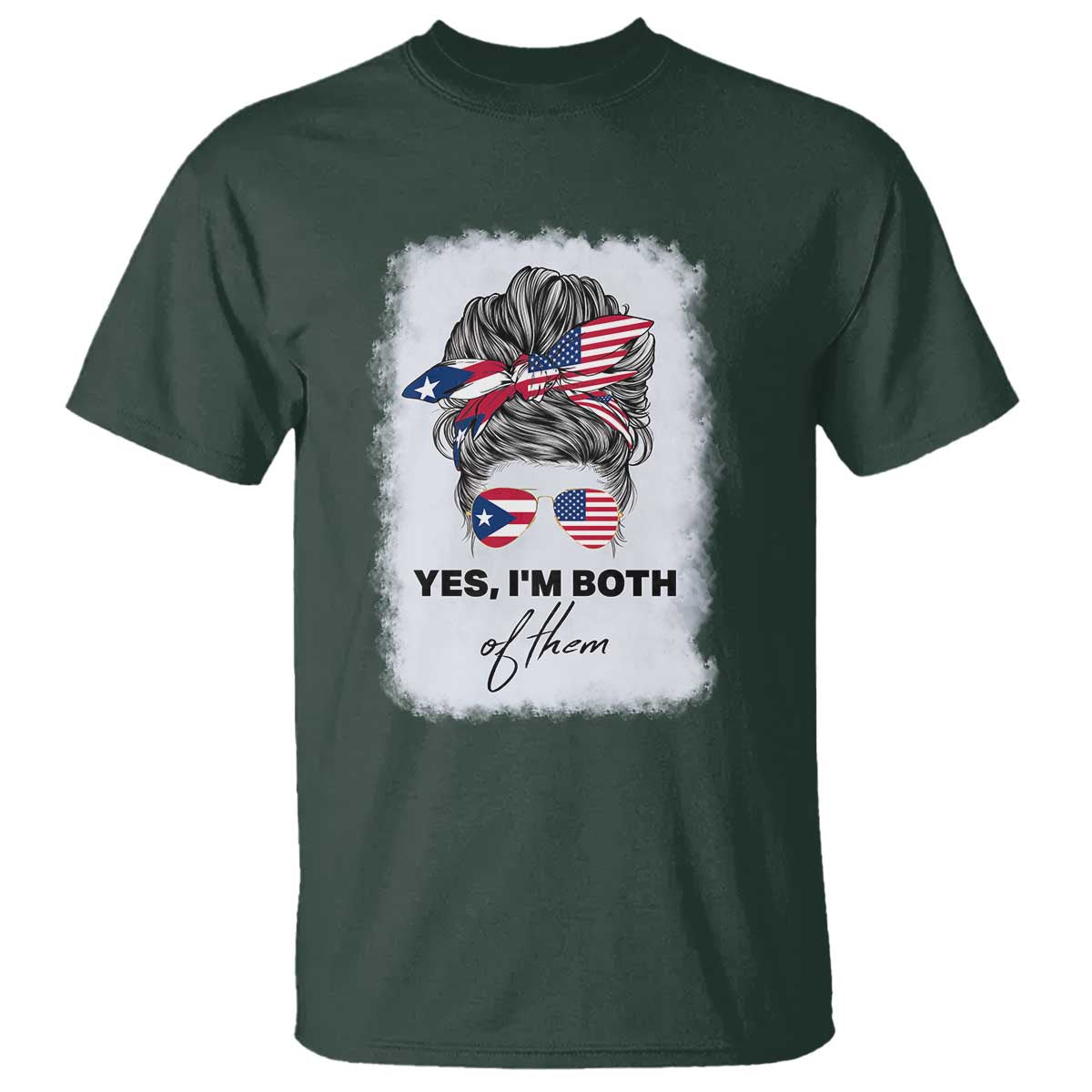 Yes I’m Both Puerto Rican American T Shirt Messy Bun Boricua Woman Pride