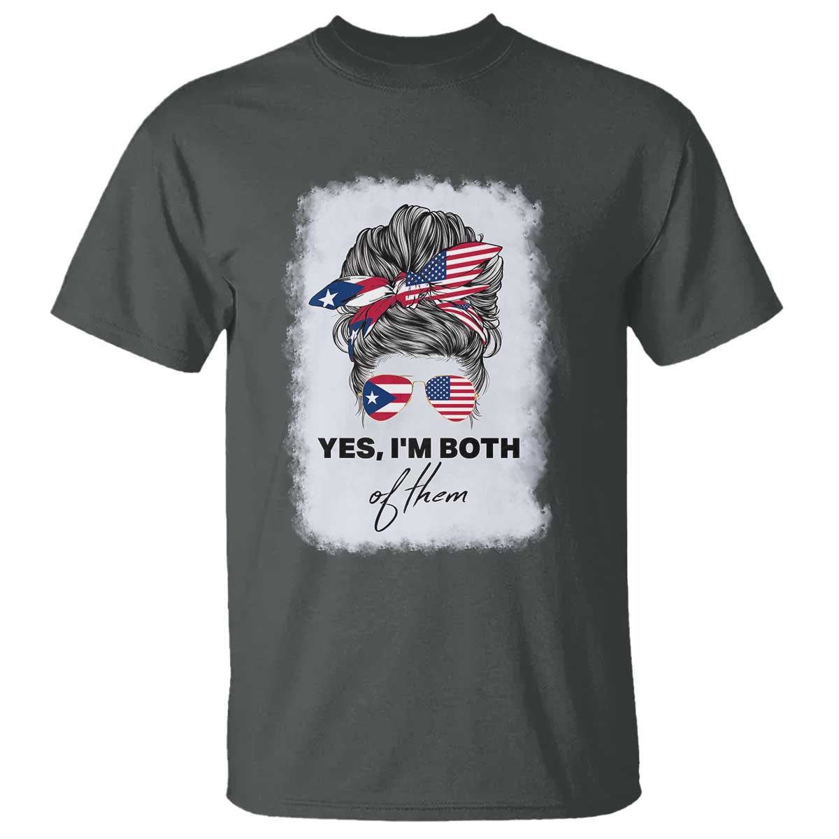 Yes I’m Both Puerto Rican American T Shirt Messy Bun Boricua Woman Pride