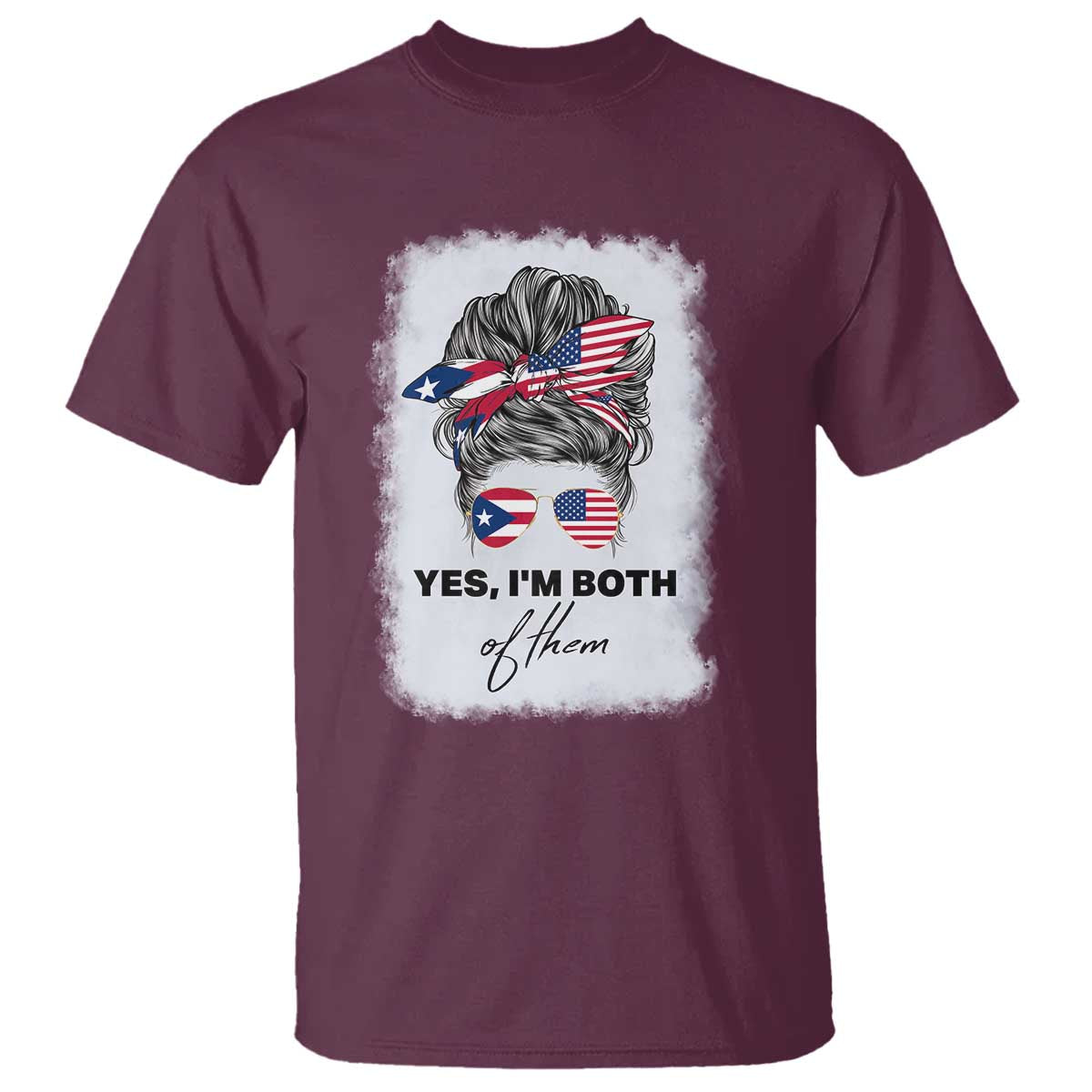 Yes I’m Both Puerto Rican American T Shirt Messy Bun Boricua Woman Pride