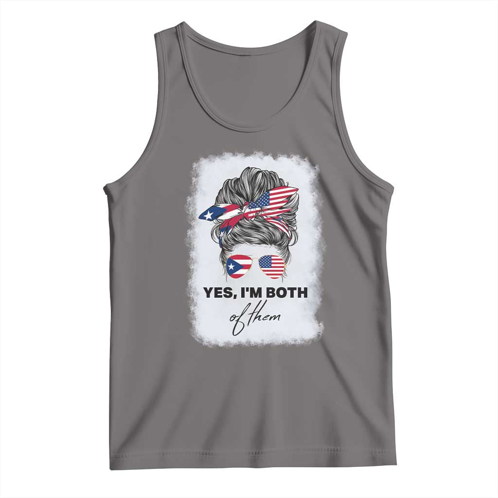 Yes I’m Both Puerto Rican American Tank Top Messy Bun Boricua Woman Pride