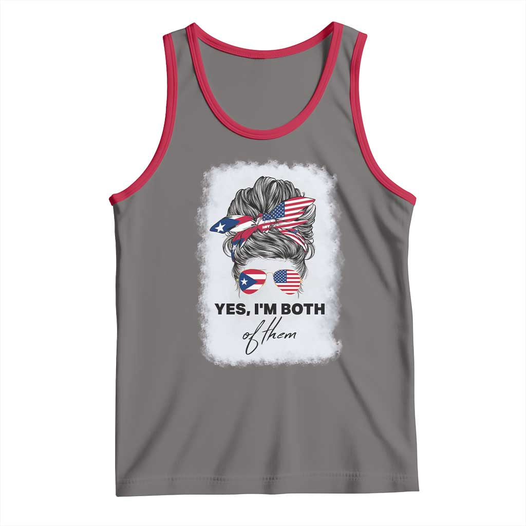 Yes I’m Both Puerto Rican American Tank Top Messy Bun Boricua Woman Pride