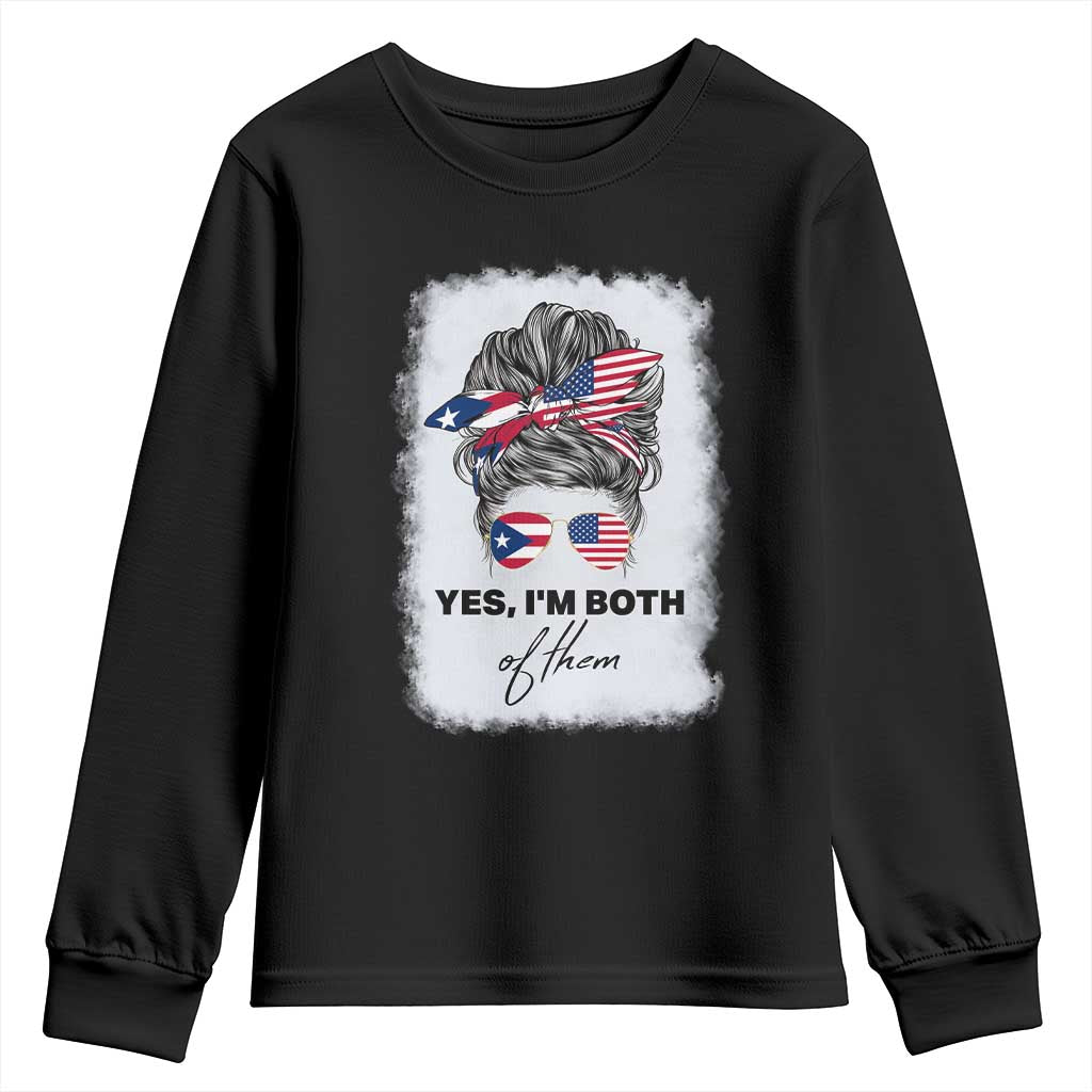 Yes I’m Both Puerto Rican American Youth Sweatshirt Messy Bun Boricua Woman Pride