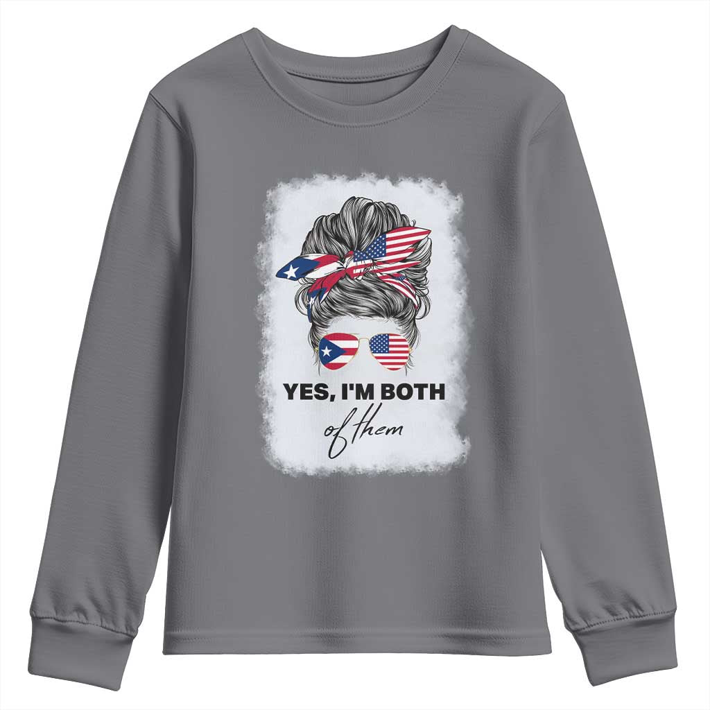 Yes I’m Both Puerto Rican American Youth Sweatshirt Messy Bun Boricua Woman Pride