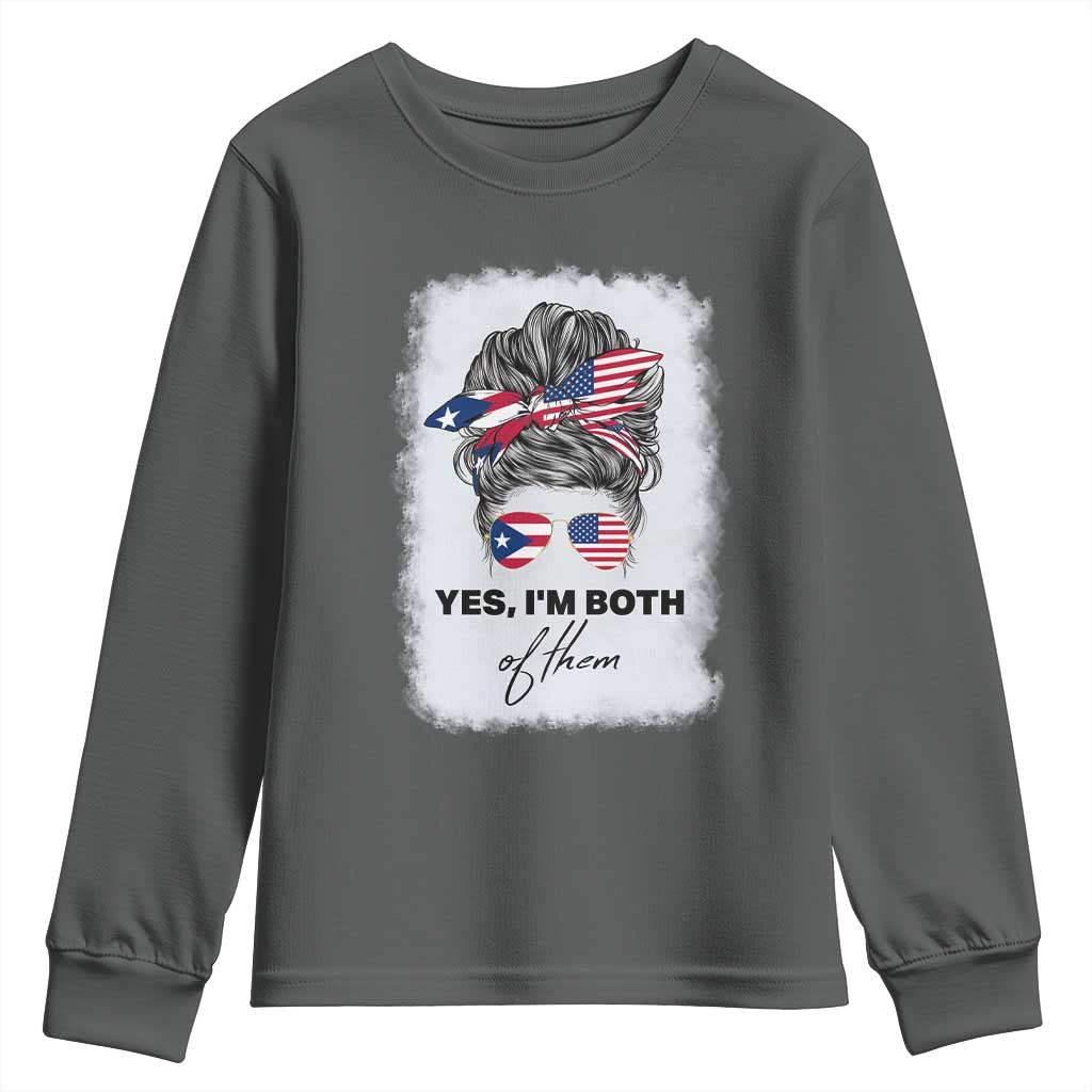 Yes I’m Both Puerto Rican American Youth Sweatshirt Messy Bun Boricua Woman Pride