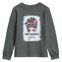 Yes I’m Both Puerto Rican American Youth Sweatshirt Messy Bun Boricua Woman Pride