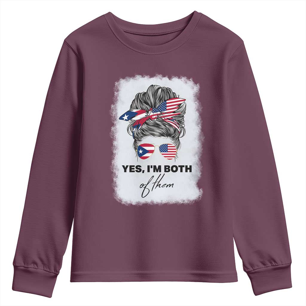 Yes I’m Both Puerto Rican American Youth Sweatshirt Messy Bun Boricua Woman Pride