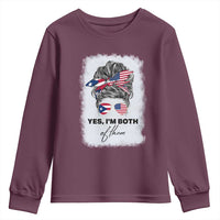 Yes I’m Both Puerto Rican American Youth Sweatshirt Messy Bun Boricua Woman Pride