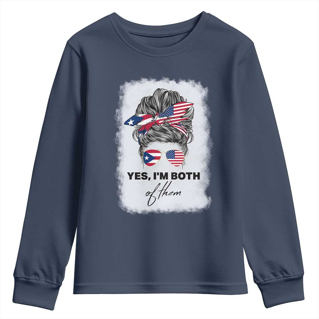 Yes I’m Both Puerto Rican American Youth Sweatshirt Messy Bun Boricua Woman Pride