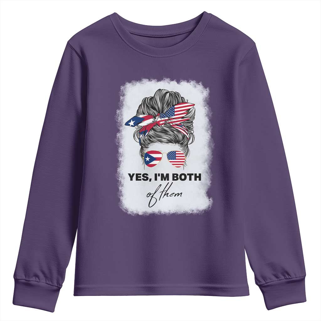 Yes I’m Both Puerto Rican American Youth Sweatshirt Messy Bun Boricua Woman Pride