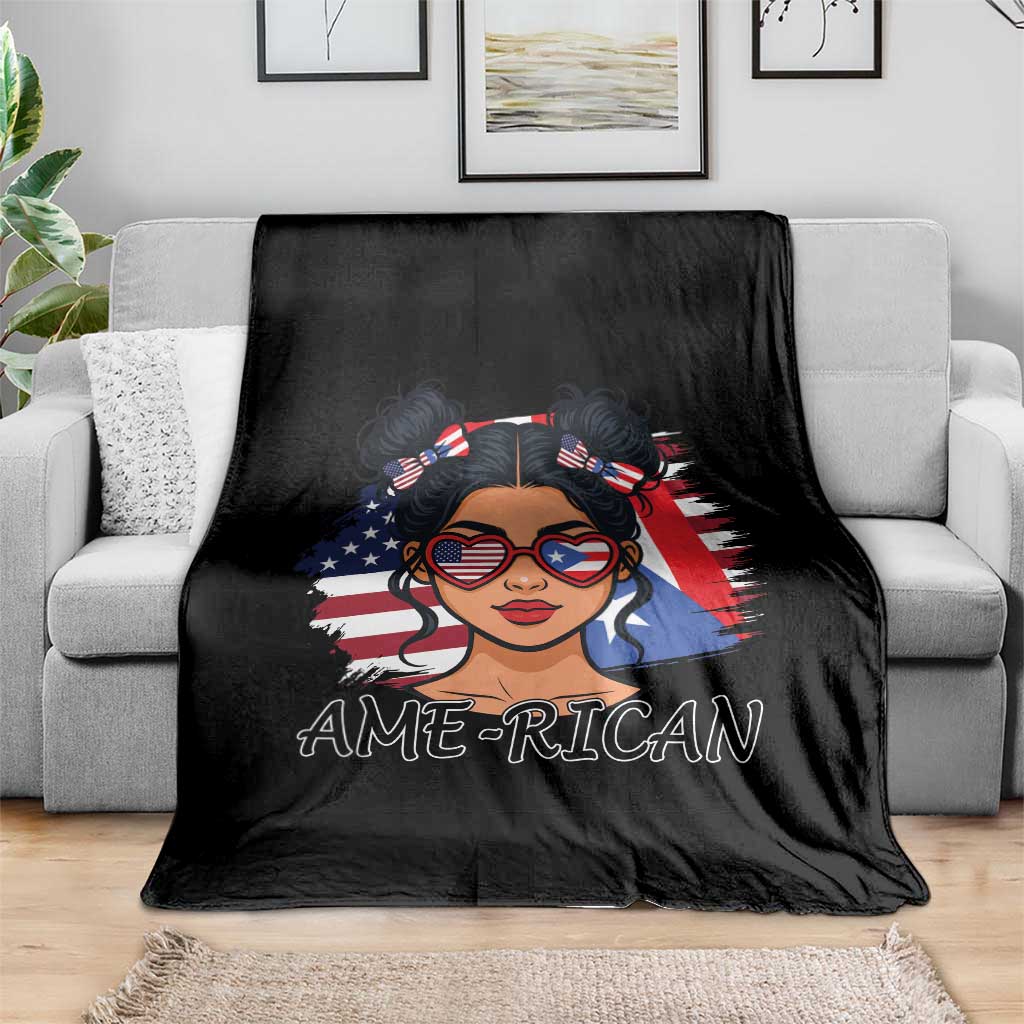 Puerto Rican American Girl Throw Blanket AME-RICAN Boricua Pride