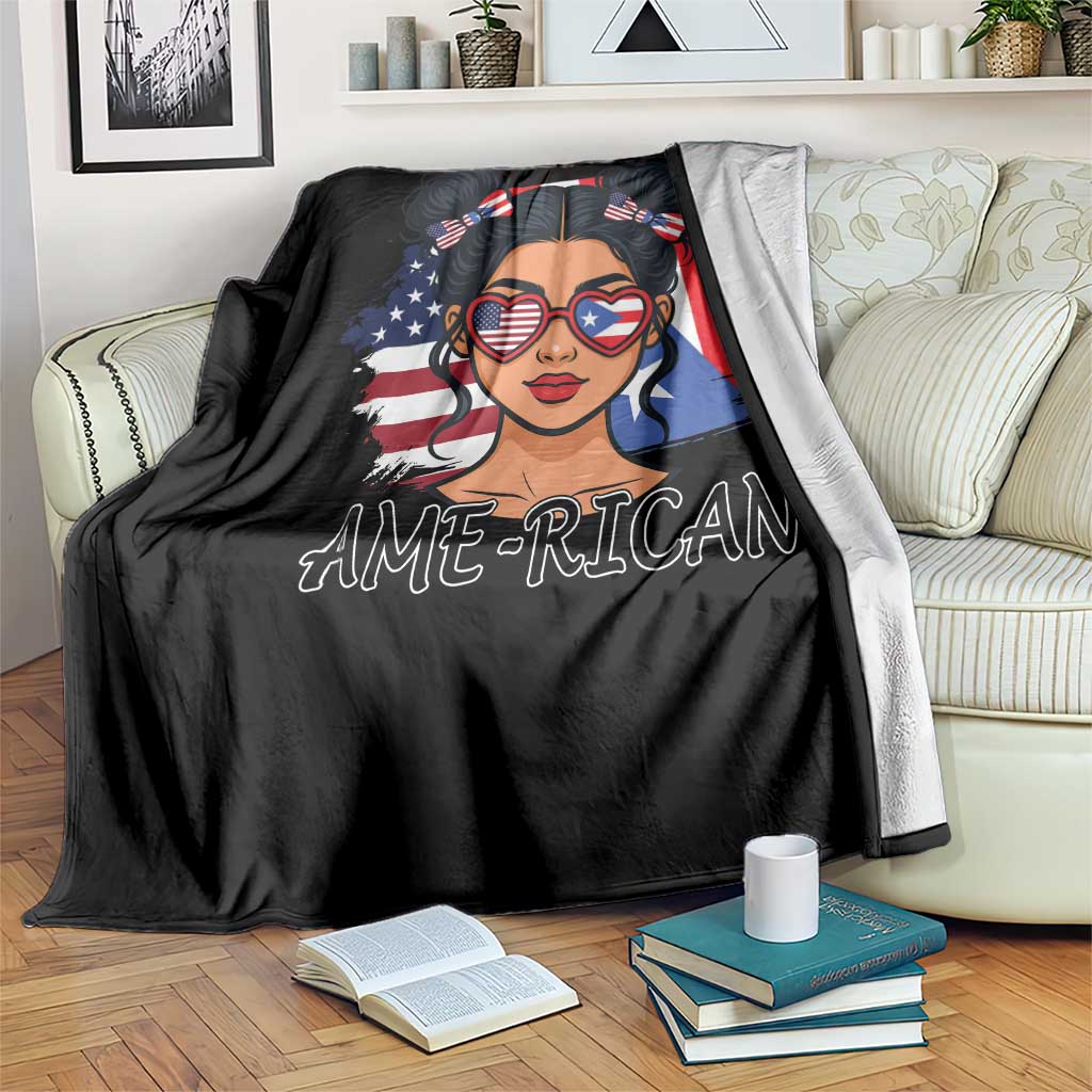 Puerto Rican American Girl Throw Blanket AME-RICAN Boricua Pride