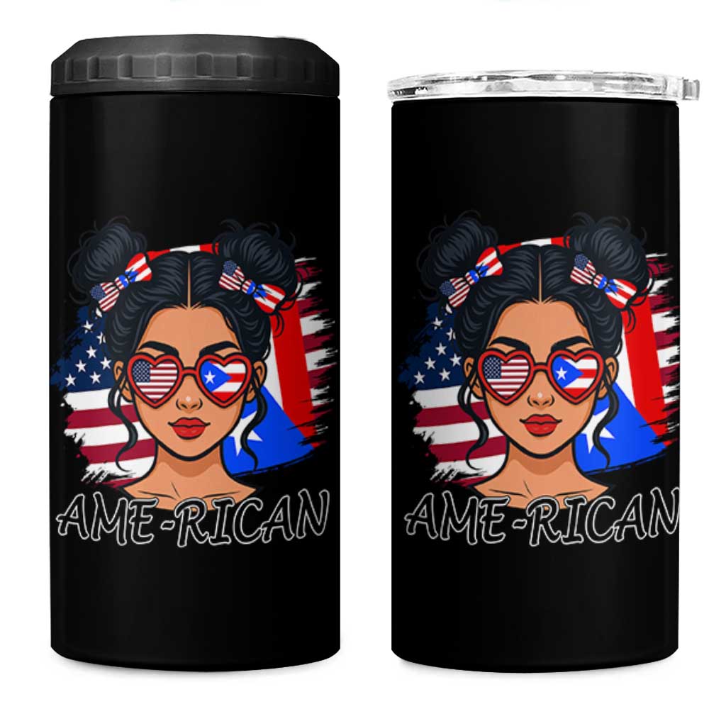 Puerto Rican American Girl 4 in 1 Can Cooler Tumbler AME-RICAN Boricua Pride