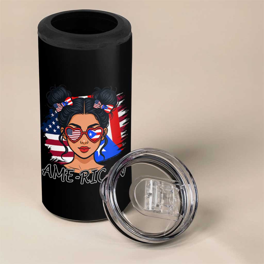 Puerto Rican American Girl 4 in 1 Can Cooler Tumbler AME-RICAN Boricua Pride