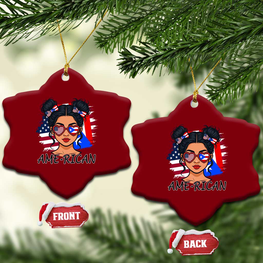 Puerto Rican American Girl Ceramic Ornament AME-RICAN Boricua Pride