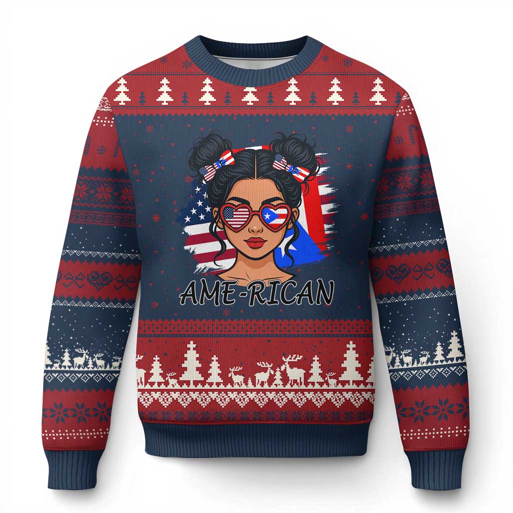 Puerto Rican American Girl Ugly Christmas Sweater AME-RICAN Boricua Pride