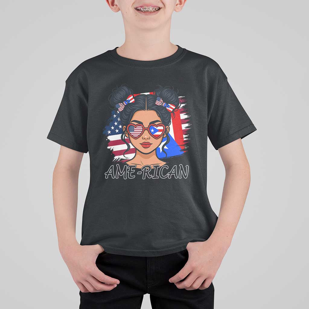 Puerto Rican American Girl T Shirt For Kid AME-RICAN Boricua Pride