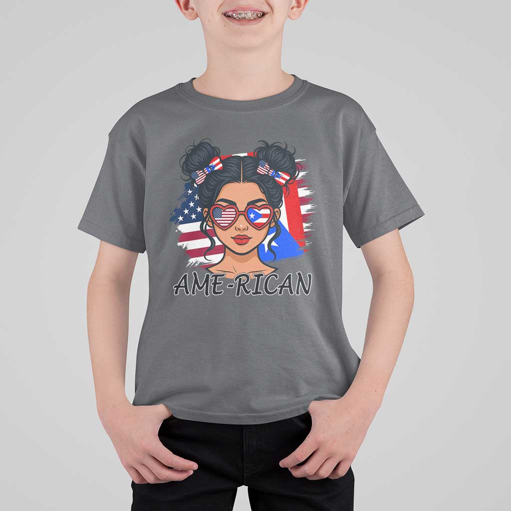 Puerto Rican American Girl T Shirt For Kid AME-RICAN Boricua Pride