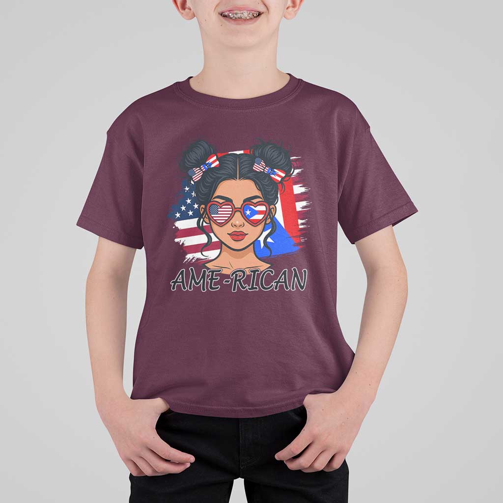 Puerto Rican American Girl T Shirt For Kid AME-RICAN Boricua Pride