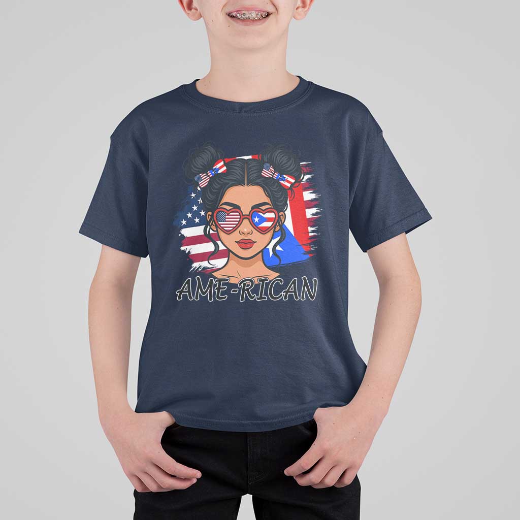 Puerto Rican American Girl T Shirt For Kid AME-RICAN Boricua Pride