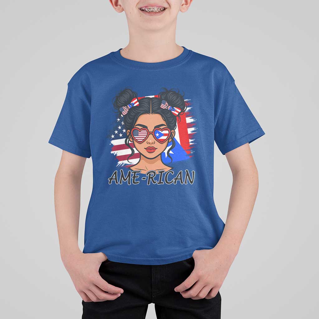 Puerto Rican American Girl T Shirt For Kid AME-RICAN Boricua Pride
