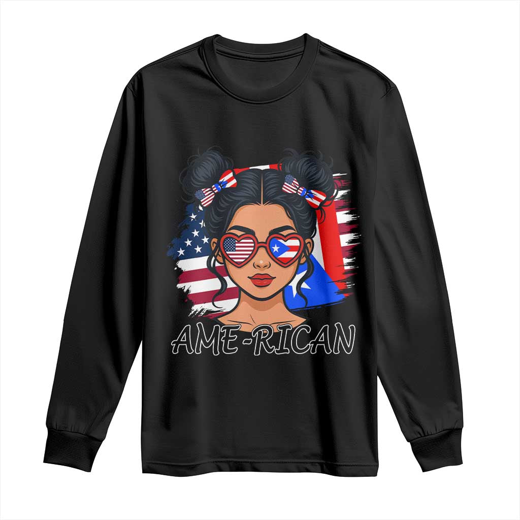 Puerto Rican American Girl Long Sleeve Shirt AME-RICAN Boricua Pride