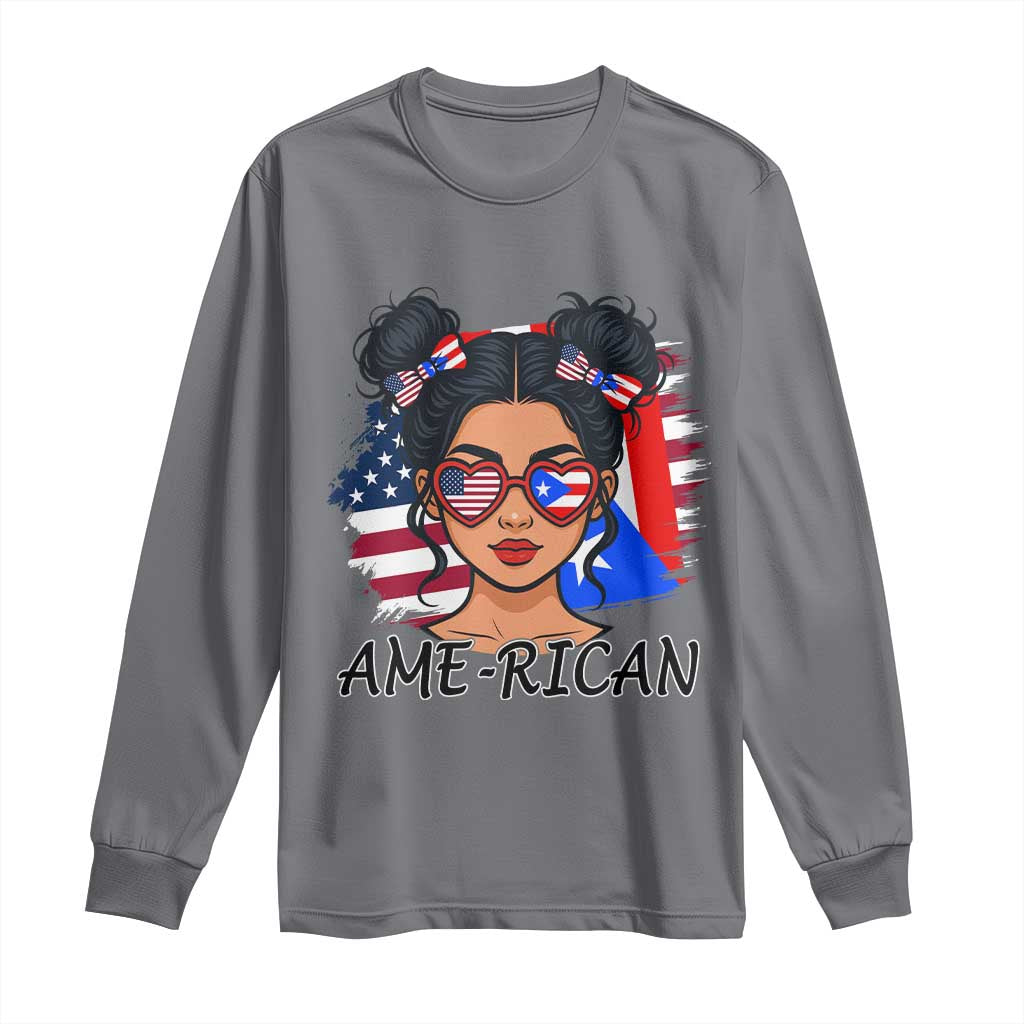 Puerto Rican American Girl Long Sleeve Shirt AME-RICAN Boricua Pride