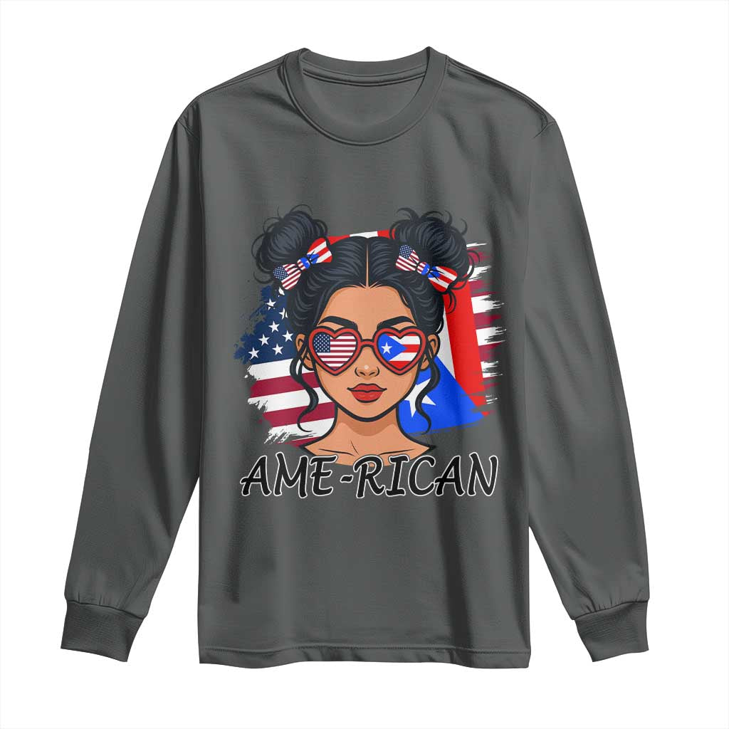 Puerto Rican American Girl Long Sleeve Shirt AME-RICAN Boricua Pride