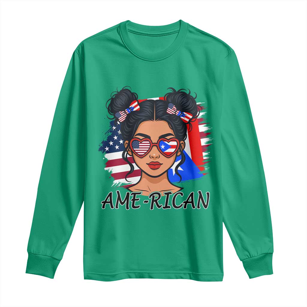 Puerto Rican American Girl Long Sleeve Shirt AME-RICAN Boricua Pride