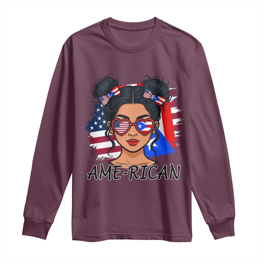 Puerto Rican American Girl Long Sleeve Shirt AME-RICAN Boricua Pride
