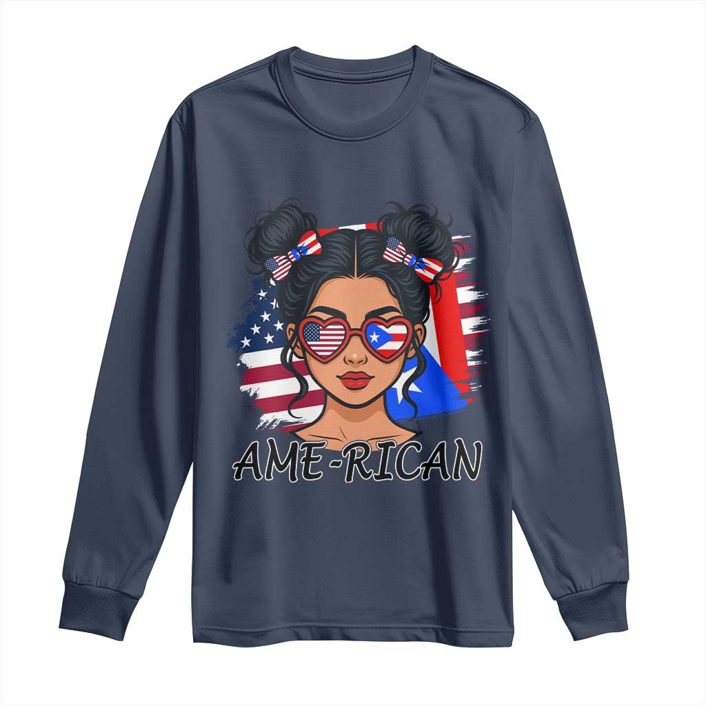 Puerto Rican American Girl Long Sleeve Shirt AME-RICAN Boricua Pride