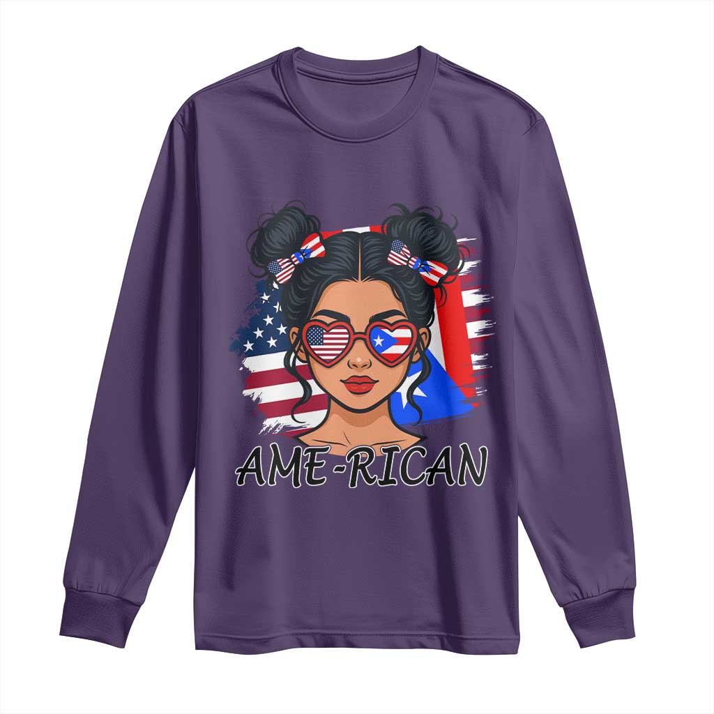 Puerto Rican American Girl Long Sleeve Shirt AME-RICAN Boricua Pride