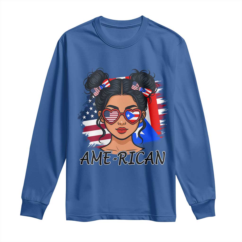 Puerto Rican American Girl Long Sleeve Shirt AME-RICAN Boricua Pride