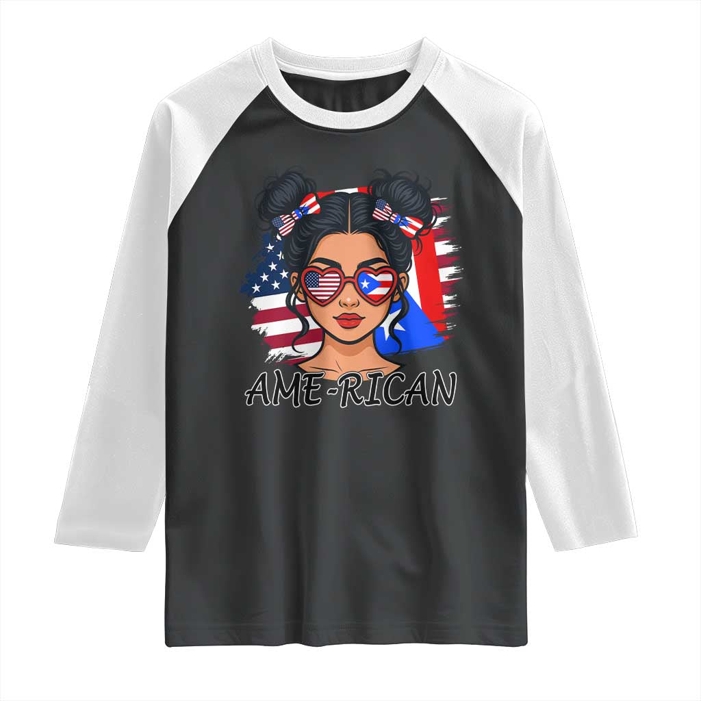Puerto Rican American Girl Raglan Shirt AME-RICAN Boricua Pride