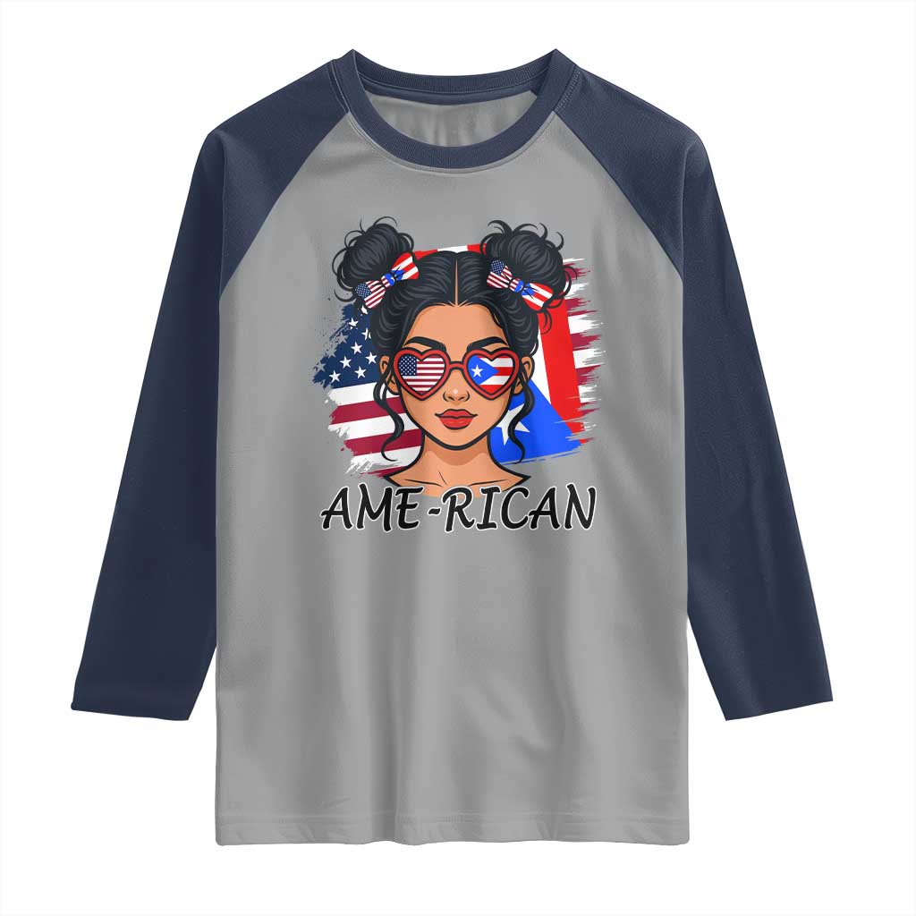 Puerto Rican American Girl Raglan Shirt AME-RICAN Boricua Pride
