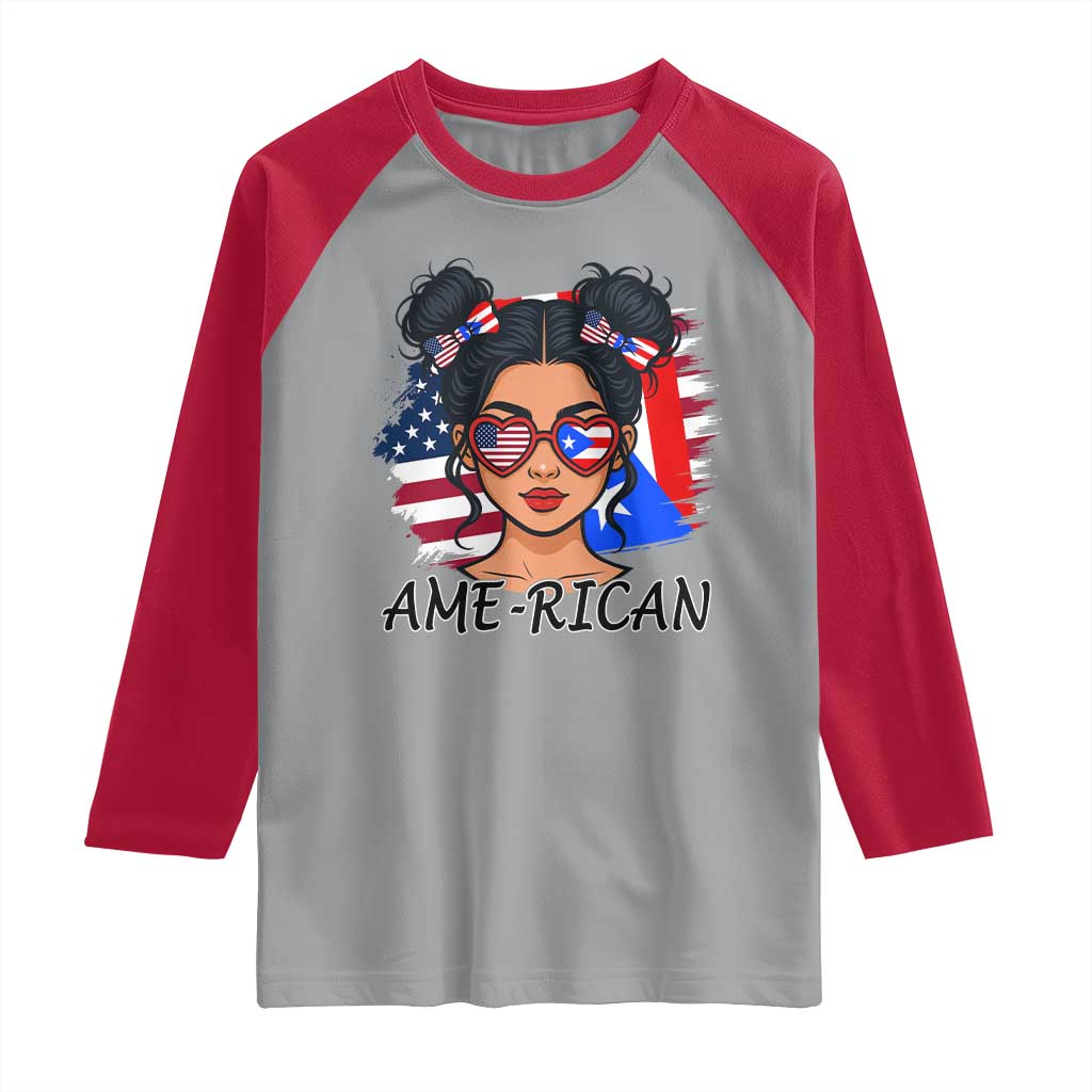 Puerto Rican American Girl Raglan Shirt AME-RICAN Boricua Pride