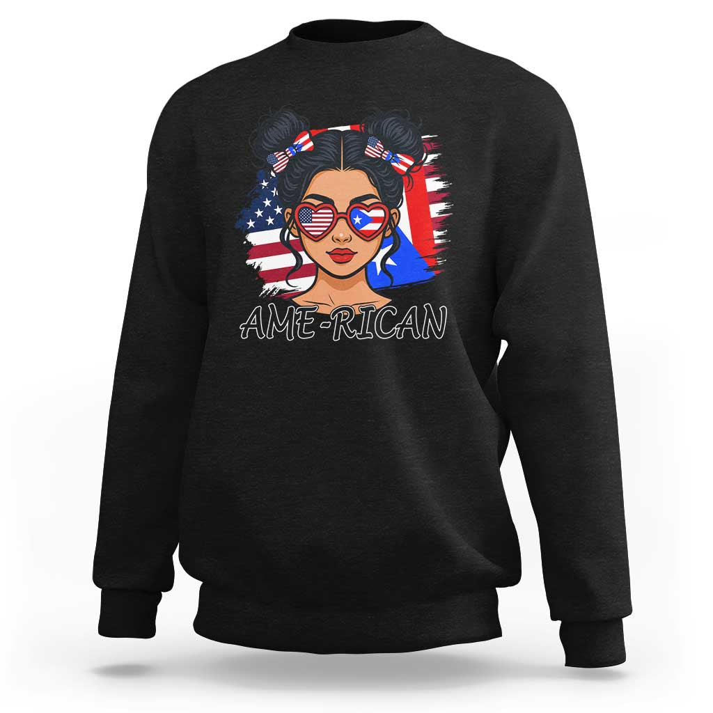 Puerto Rican American Girl Sweatshirt AME-RICAN Boricua Pride