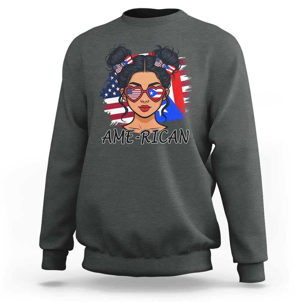 Puerto Rican American Girl Sweatshirt AME-RICAN Boricua Pride