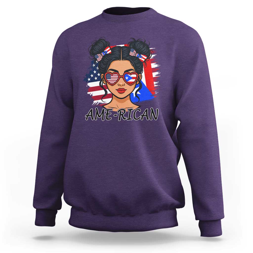 Puerto Rican American Girl Sweatshirt AME-RICAN Boricua Pride