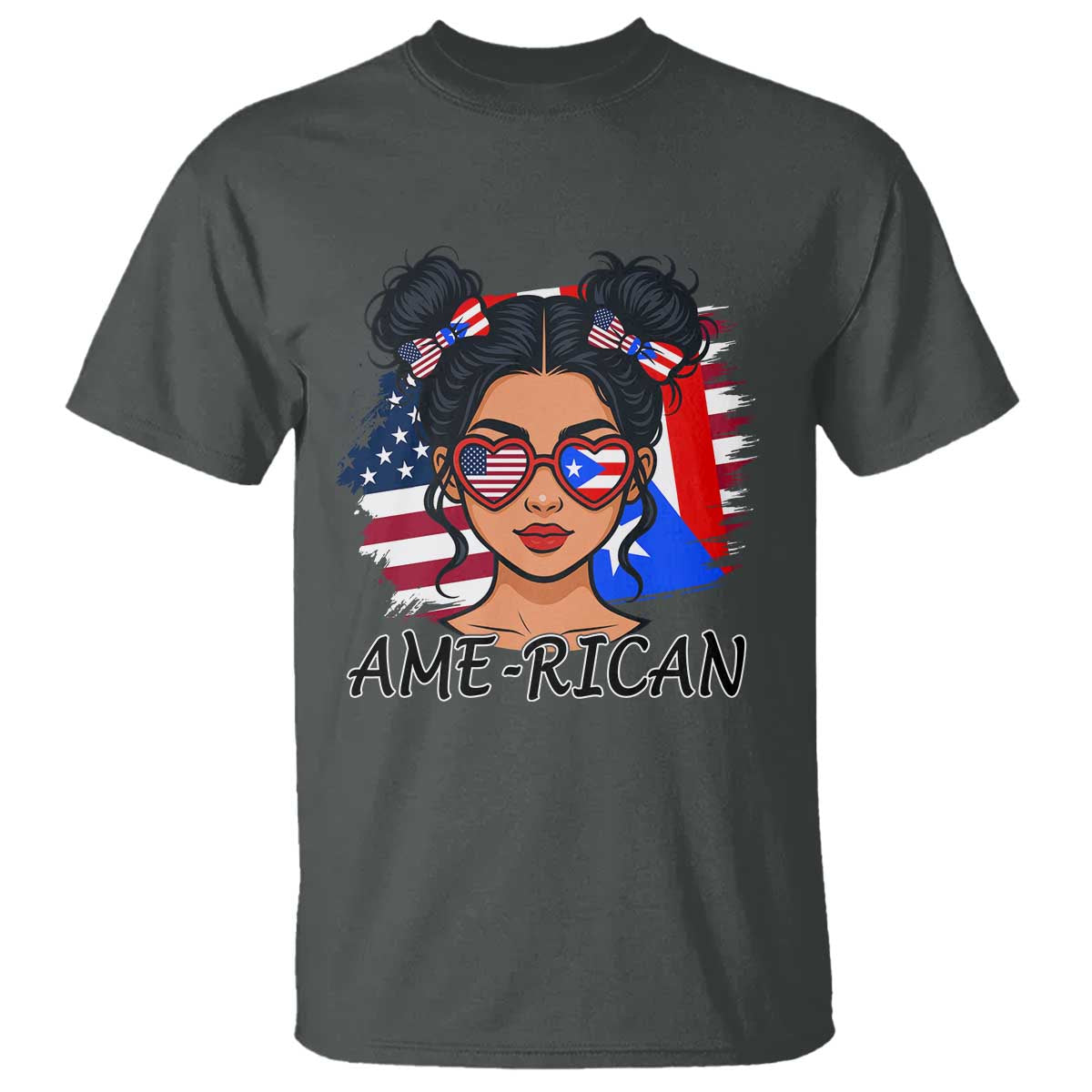 Puerto Rican American Girl T Shirt AME-RICAN Boricua Pride