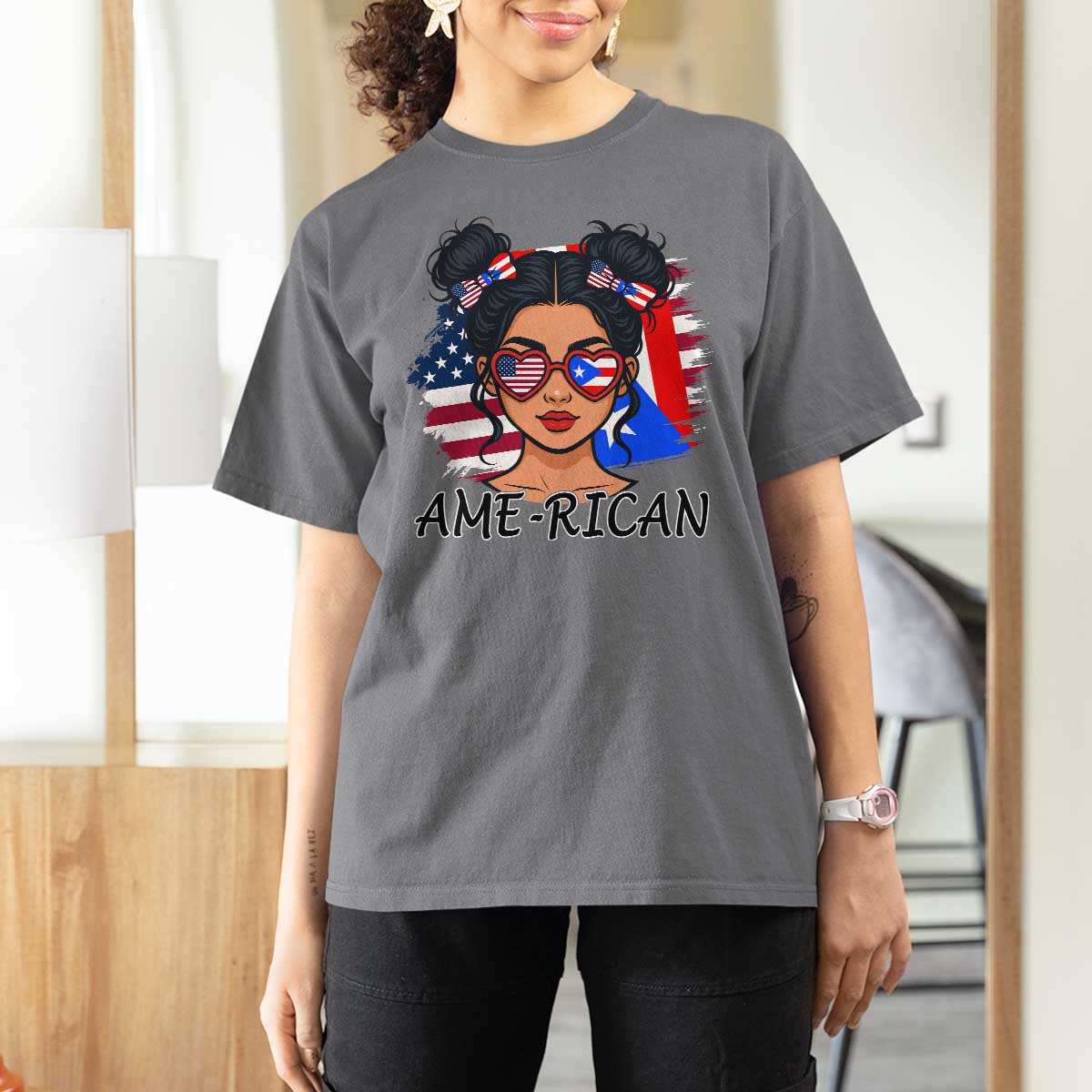 Puerto Rican American Girl T Shirt For Women AME-RICAN Boricua Pride