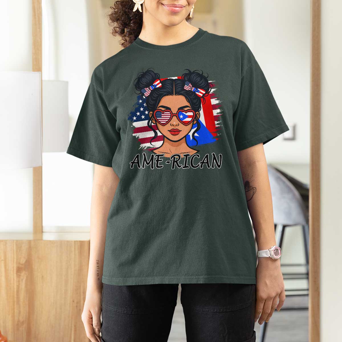 Puerto Rican American Girl T Shirt For Women AME-RICAN Boricua Pride