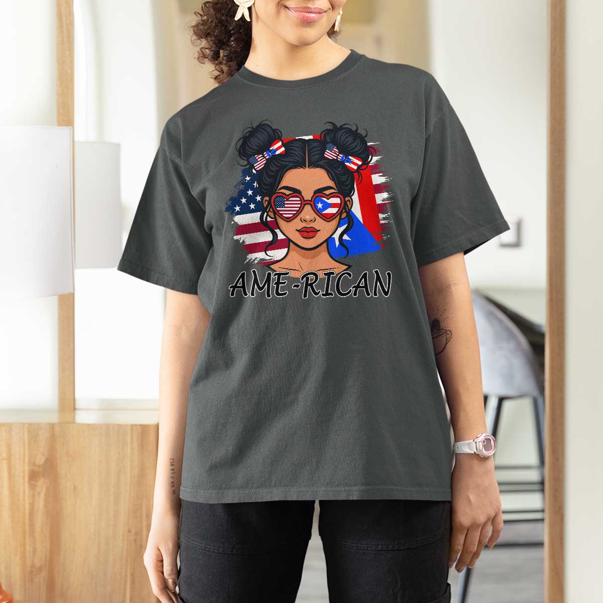 Puerto Rican American Girl T Shirt For Women AME-RICAN Boricua Pride