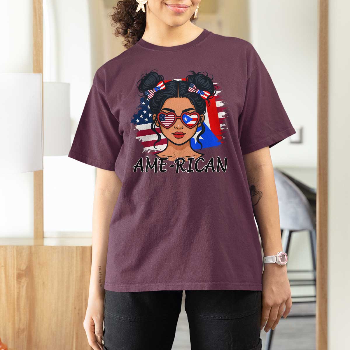 Puerto Rican American Girl T Shirt For Women AME-RICAN Boricua Pride